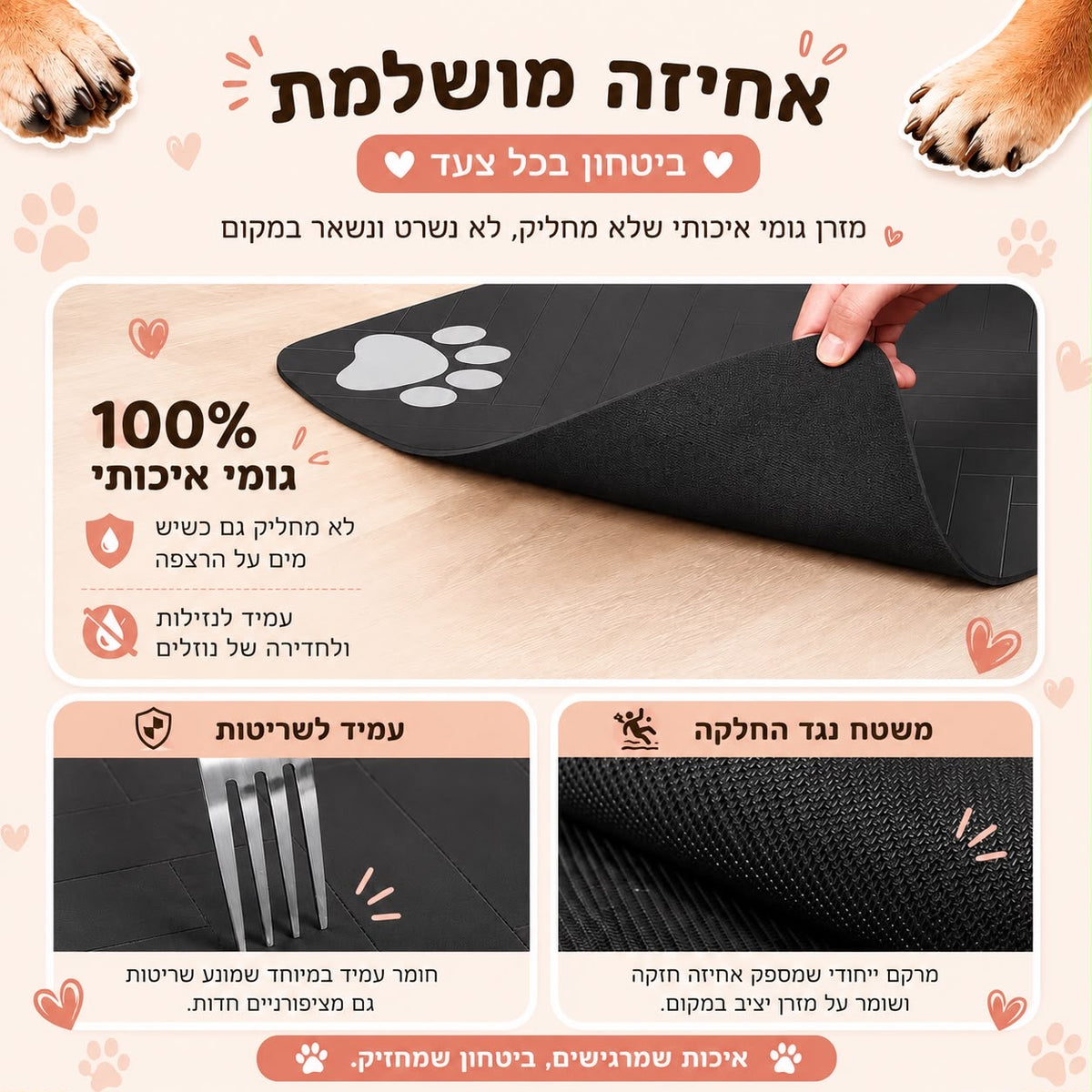 משטח סופג איכותי לקערת אוכל ומים