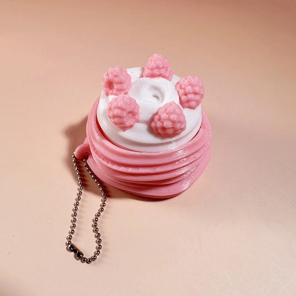 Calming Keychain Keys Finger Button Anti-Stress Toys Strawberry Cake Ice Pizza Funny Decompression Gifts for Children Adults