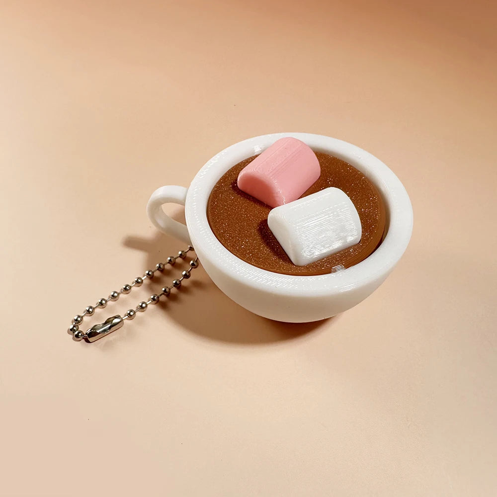 Calming Keychain Keys Finger Button Anti-Stress Toys Strawberry Cake Ice Pizza Funny Decompression Gifts for Children Adults