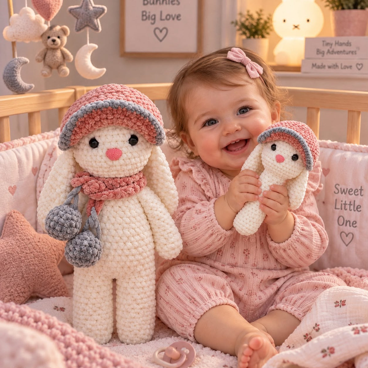 Handmade Crochet Bunny & Matching Rattle Set