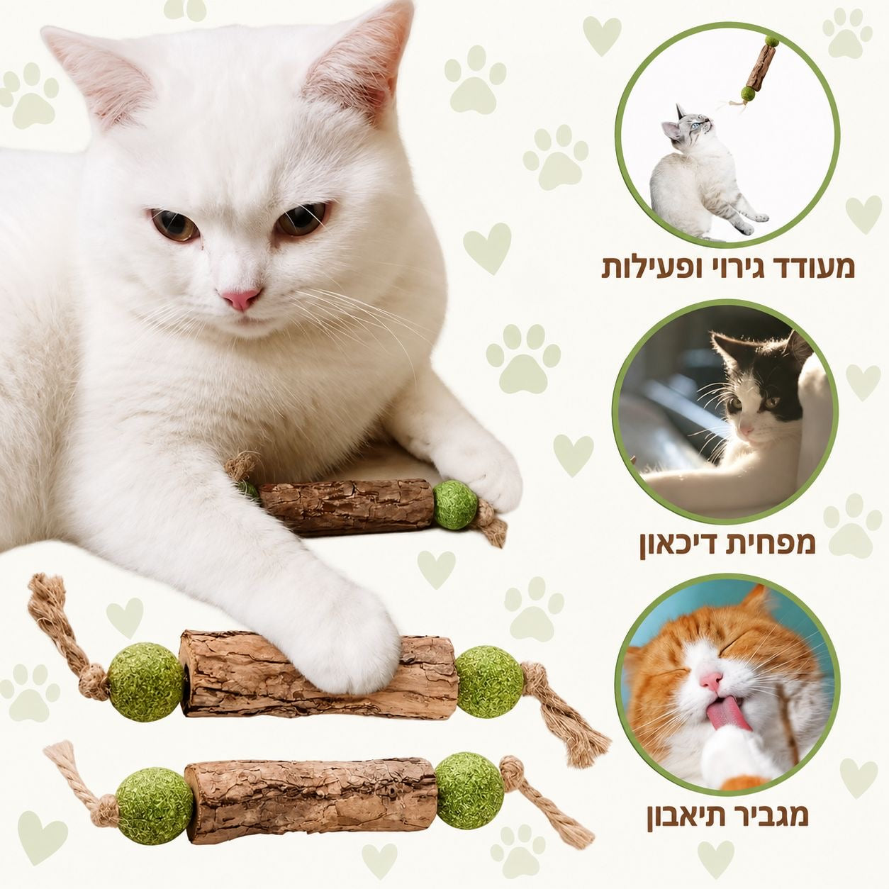 מקל לעיסה טבעי לחתולים לניקוי השיניים עם מטאטאבי וקאטניפ