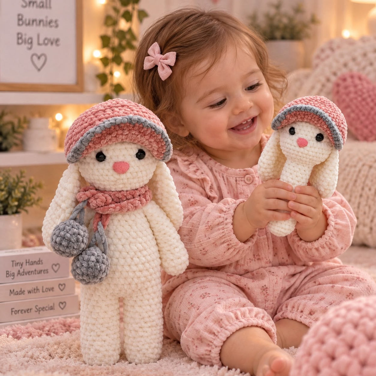 Handmade Crochet Bunny & Matching Rattle Set