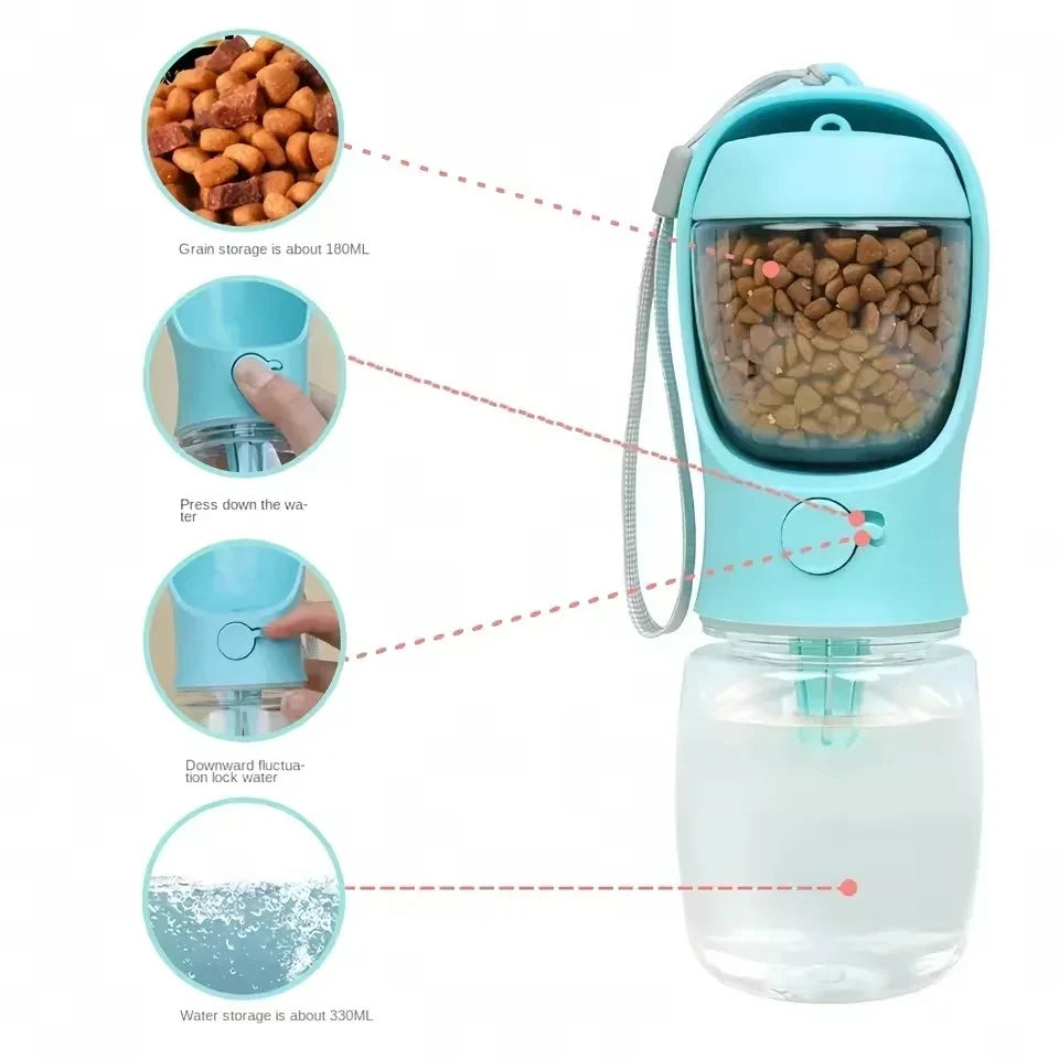 Portable 2-In-1 Dog Cat Water Bottle with Food Storage Container for Outdoor Travel Pet Feeding Pet Supplies