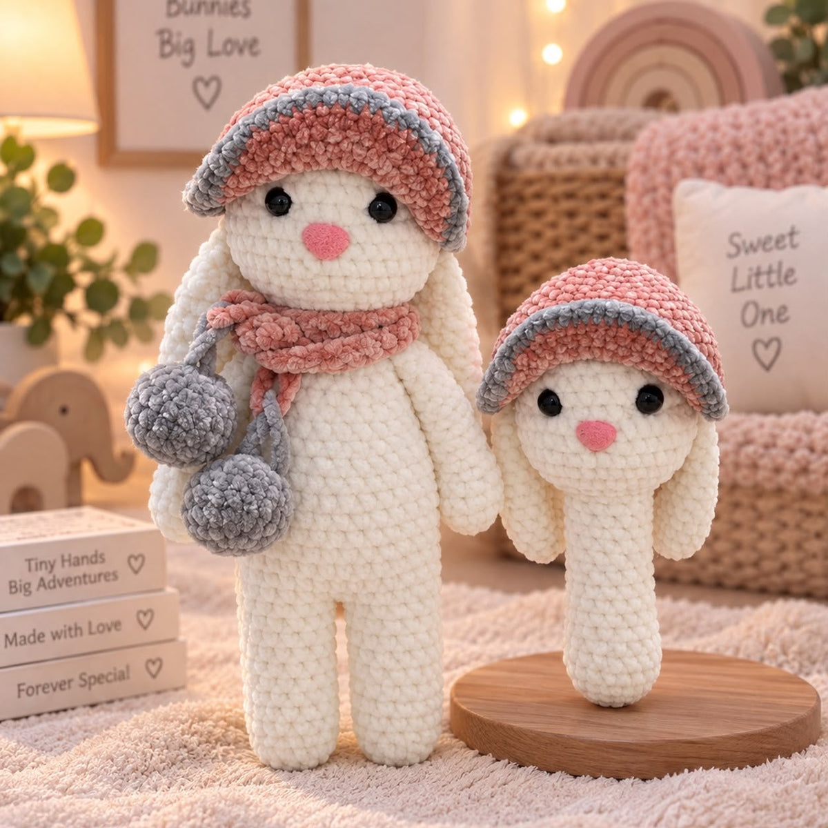 Handmade Crochet Bunny & Matching Rattle Set